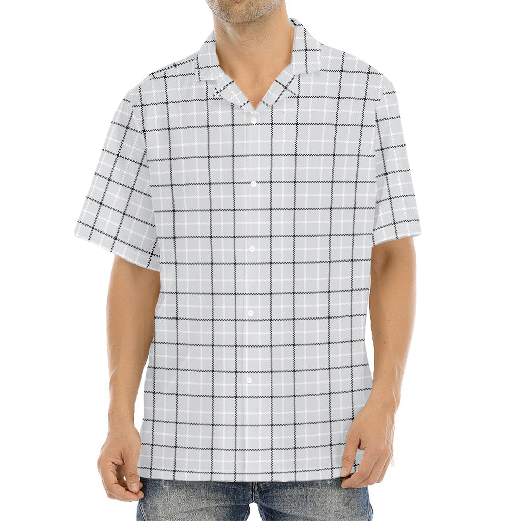 Grey Tattersall Pattern Print Aloha Shirt