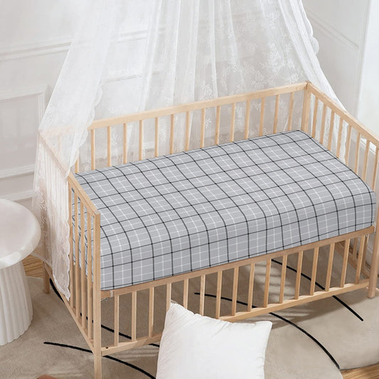 Grey Tattersall Pattern Print Baby Crib Sheet