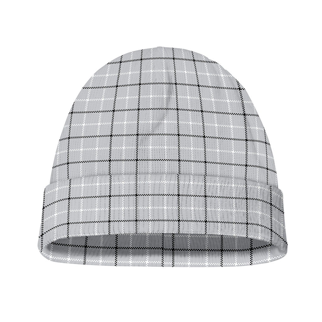 Grey Tattersall Pattern Print Beanie
