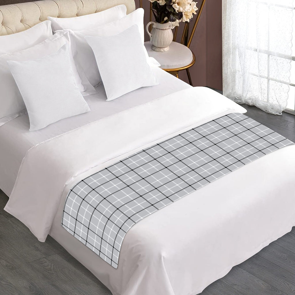 Grey Tattersall Pattern Print Bed Runner