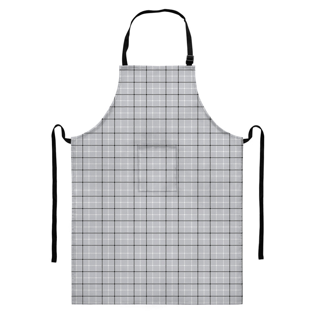 Grey Tattersall Pattern Print Bib Apron With Pocket