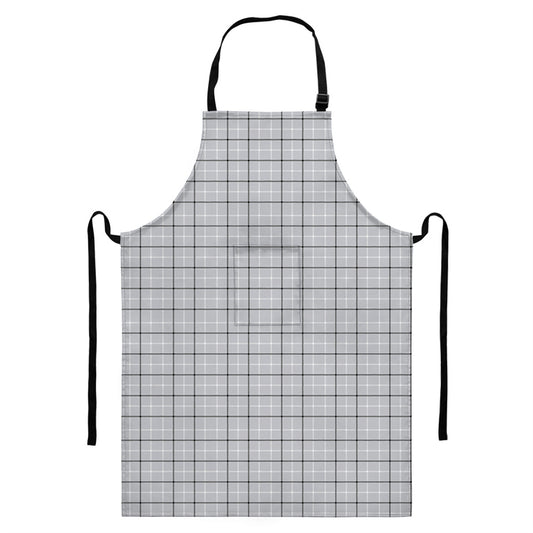Grey Tattersall Pattern Print Bib Apron With Pocket