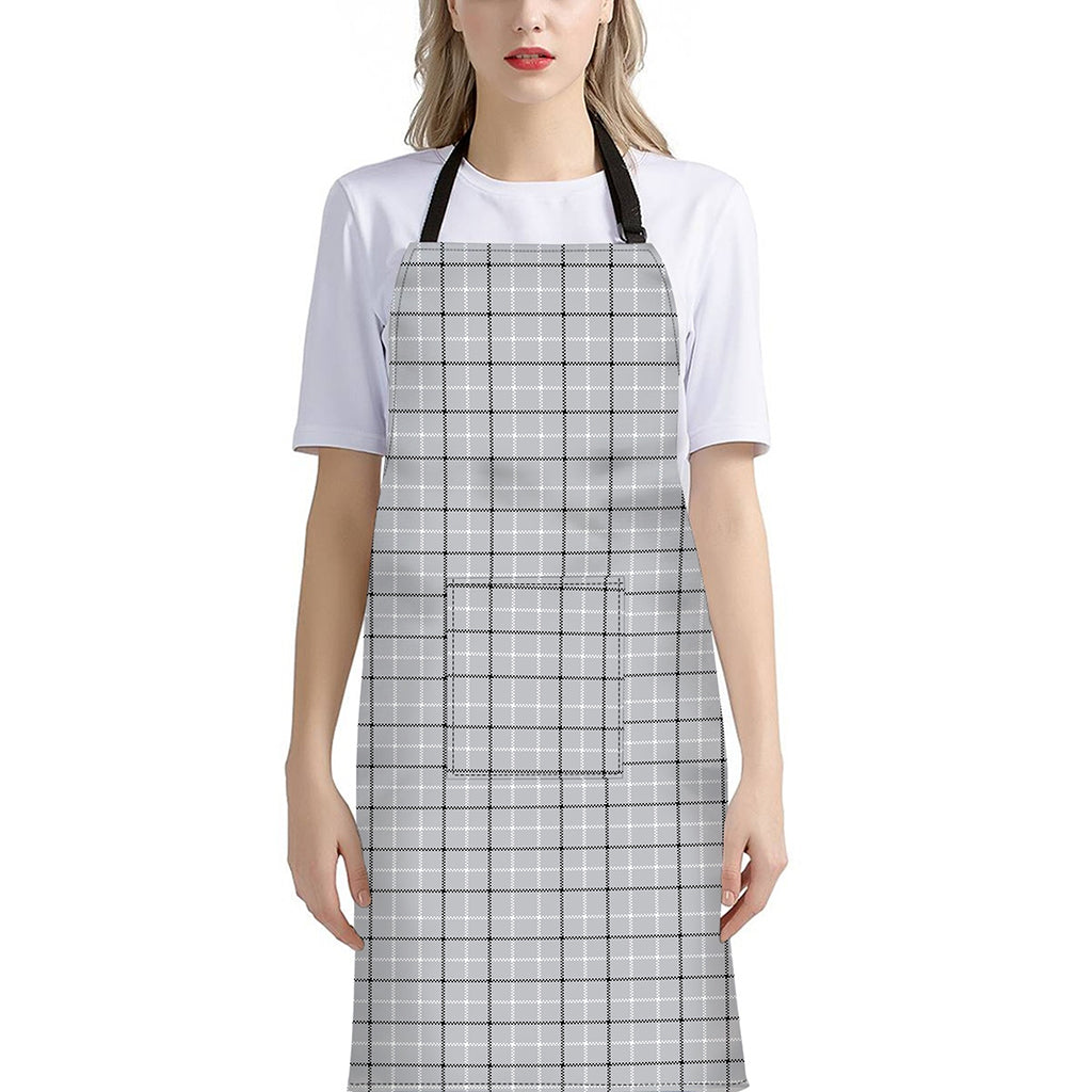 Grey Tattersall Pattern Print Bib Apron With Pocket
