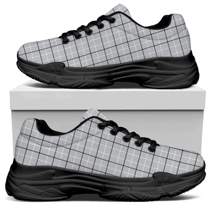 Grey Tattersall Pattern Print Black Chunky Shoes