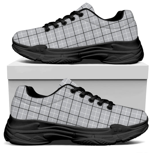 Grey Tattersall Pattern Print Black Chunky Shoes