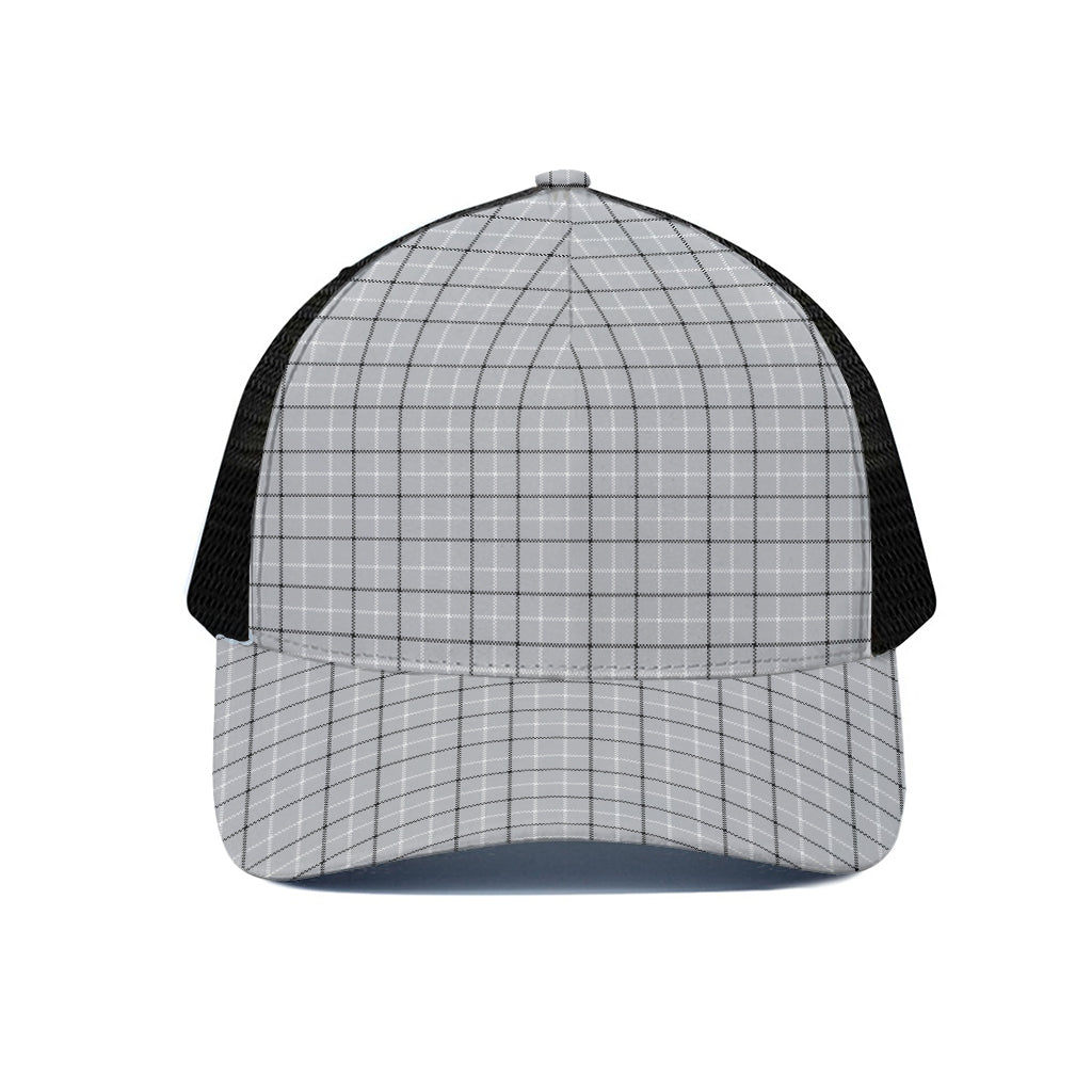 Grey Tattersall Pattern Print Black Mesh Trucker Cap