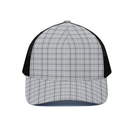 Grey Tattersall Pattern Print Black Mesh Trucker Cap