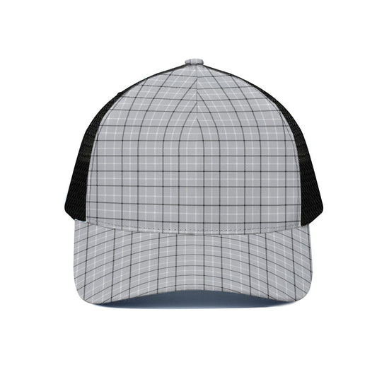 Grey Tattersall Pattern Print Black Mesh Trucker Cap