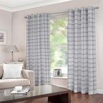 Grey Tattersall Pattern Print Blackout Grommet Curtains