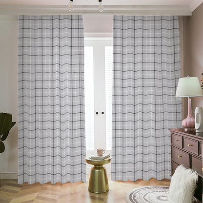 Grey Tattersall Pattern Print Blackout Pencil Pleat Curtains