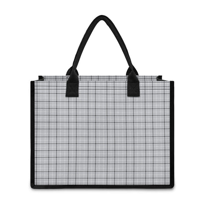 Grey Tattersall Pattern Print Canvas Tote Bag