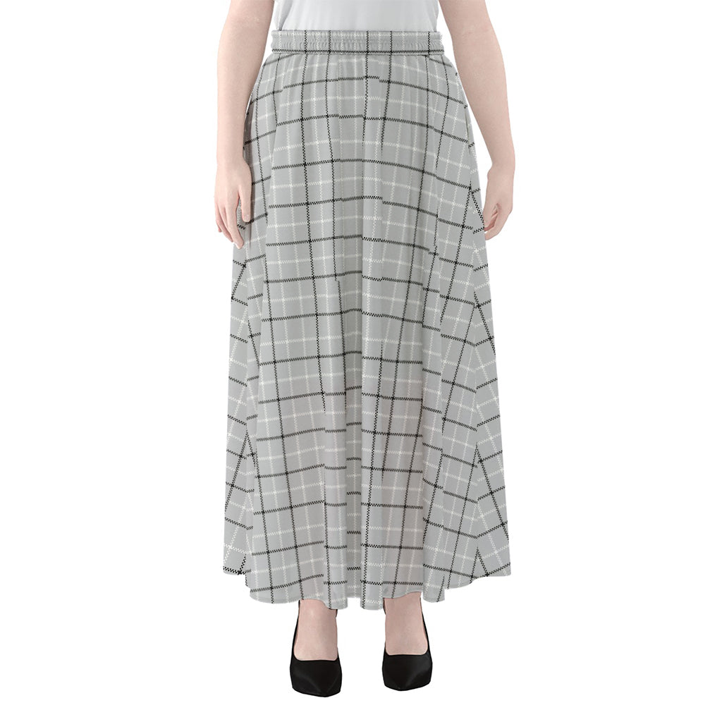 Grey Tattersall Pattern Print Chiffon Maxi Skirt