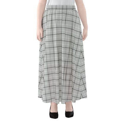 Grey Tattersall Pattern Print Chiffon Maxi Skirt