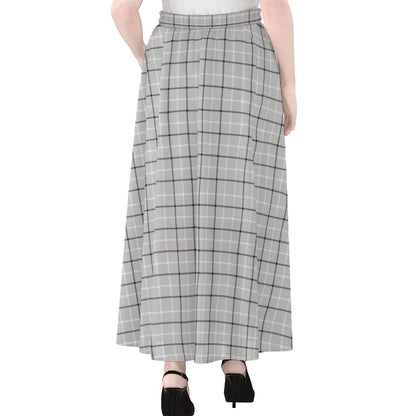 Grey Tattersall Pattern Print Chiffon Maxi Skirt