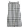 Grey Tattersall Pattern Print Cotton Front Slit Maxi Skirt