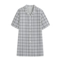 Grey Tattersall Pattern Print Cotton Hawaiian Shirt