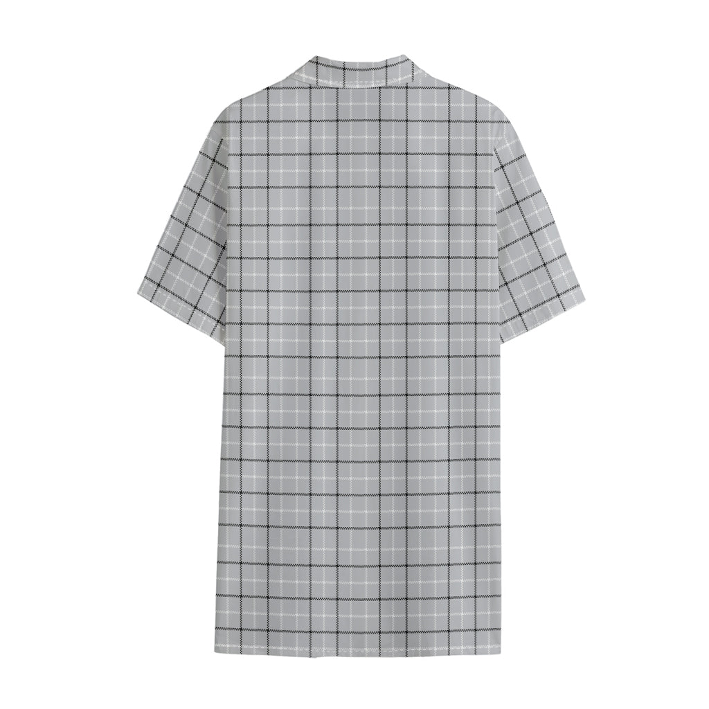 Grey Tattersall Pattern Print Cotton Hawaiian Shirt