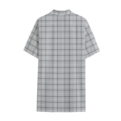 Grey Tattersall Pattern Print Cotton Hawaiian Shirt