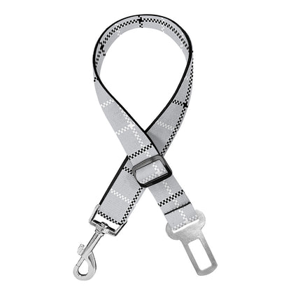 Grey Tattersall Pattern Print Dog Seat Belt