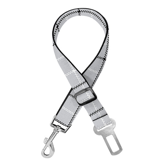 Grey Tattersall Pattern Print Dog Seat Belt