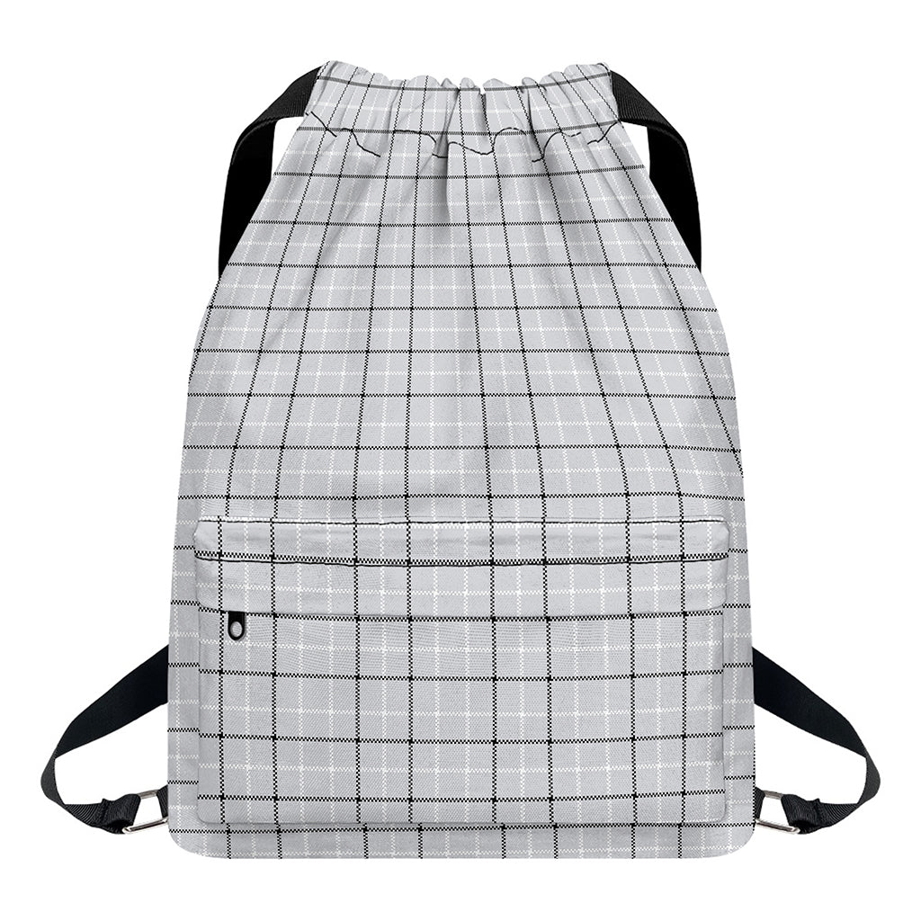 Grey Tattersall Pattern Print Drawstring Backpack