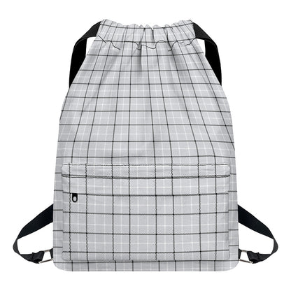 Grey Tattersall Pattern Print Drawstring Backpack