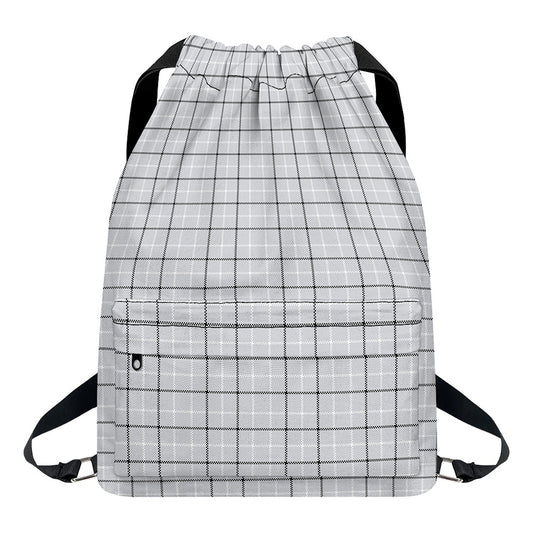 Grey Tattersall Pattern Print Drawstring Backpack