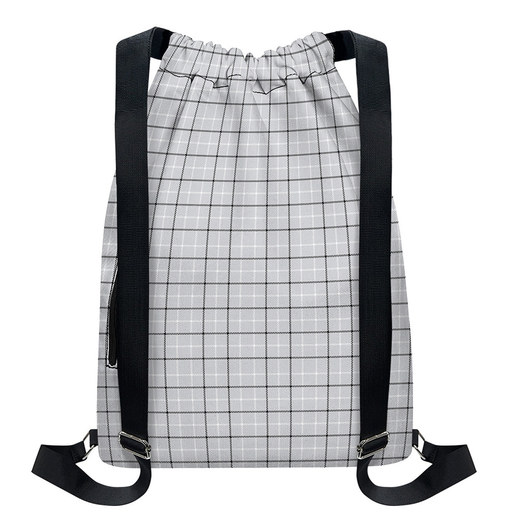 Grey Tattersall Pattern Print Drawstring Backpack