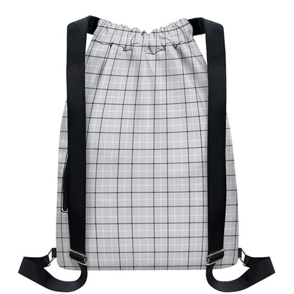 Grey Tattersall Pattern Print Drawstring Backpack