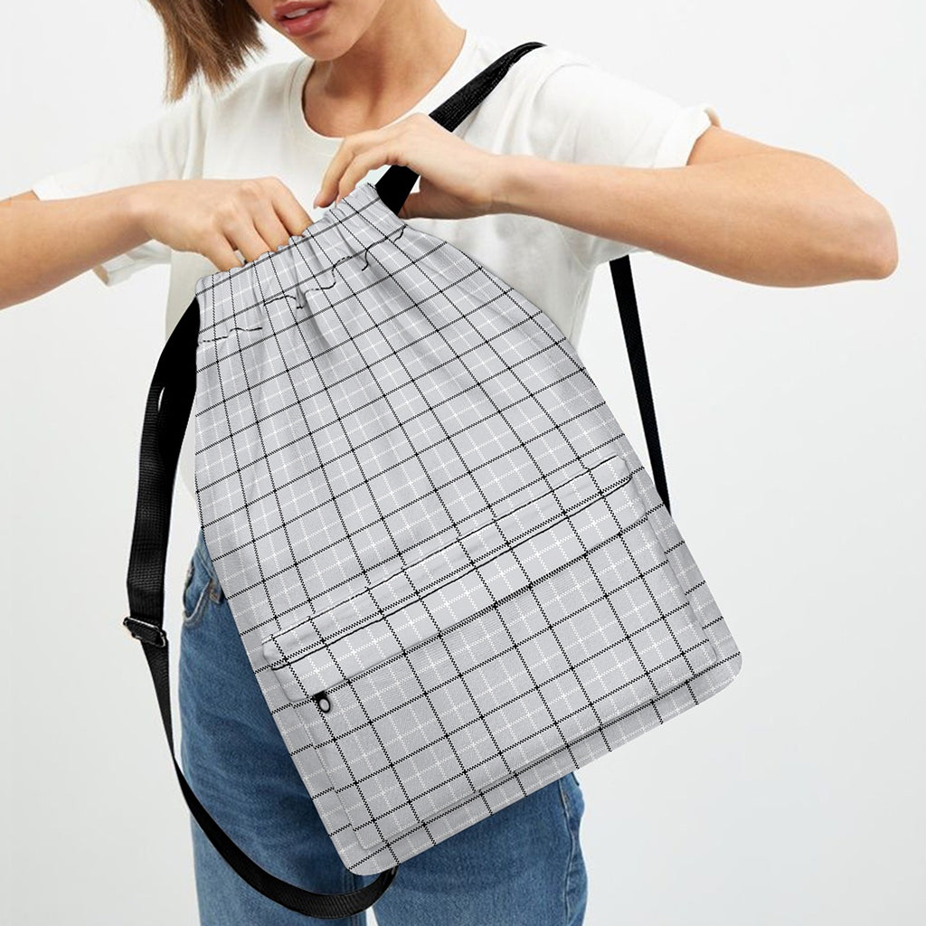 Grey Tattersall Pattern Print Drawstring Backpack