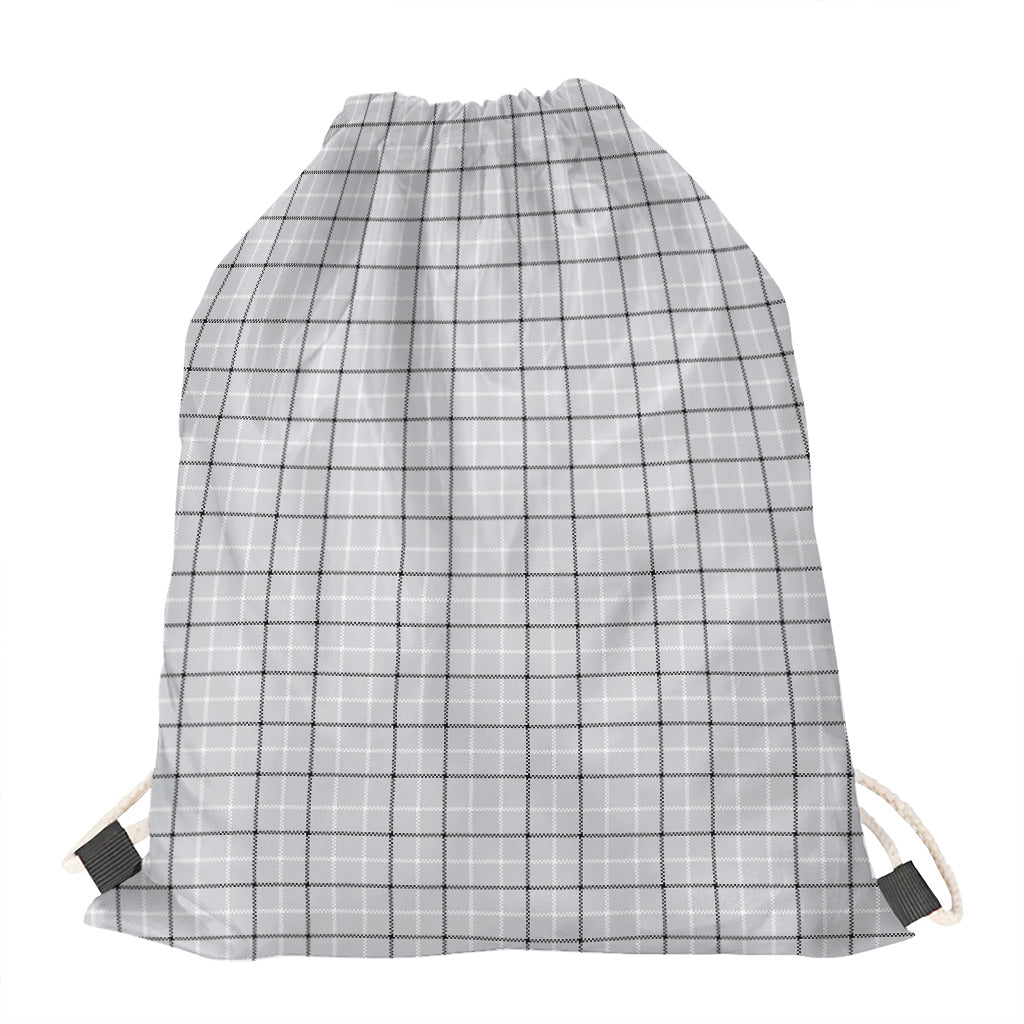Grey Tattersall Pattern Print Drawstring Bag