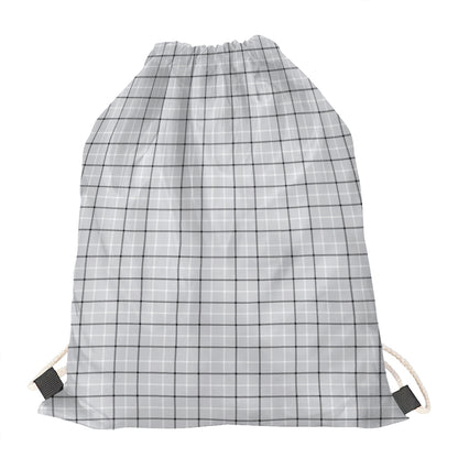 Grey Tattersall Pattern Print Drawstring Bag