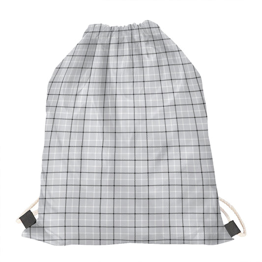 Grey Tattersall Pattern Print Drawstring Bag