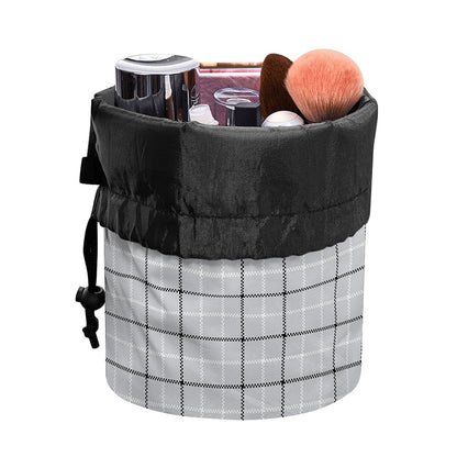 Grey Tattersall Pattern Print Drawstring Makeup Bag