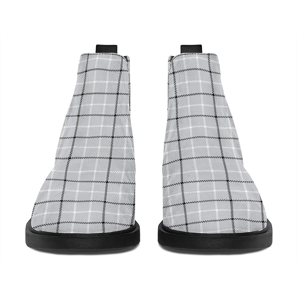 Grey Tattersall Pattern Print Flat Ankle Boots