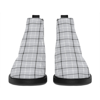 Grey Tattersall Pattern Print Flat Ankle Boots