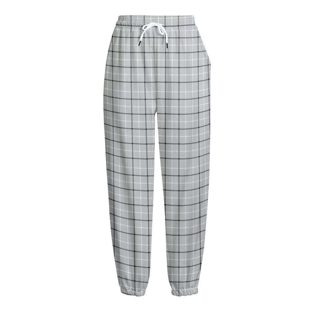 Grey Tattersall Pattern Print Fleece Lined Knit Pants