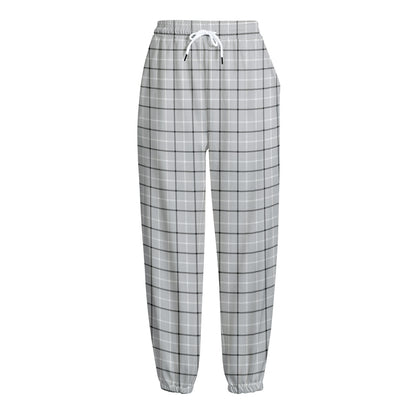 Grey Tattersall Pattern Print Fleece Lined Knit Pants