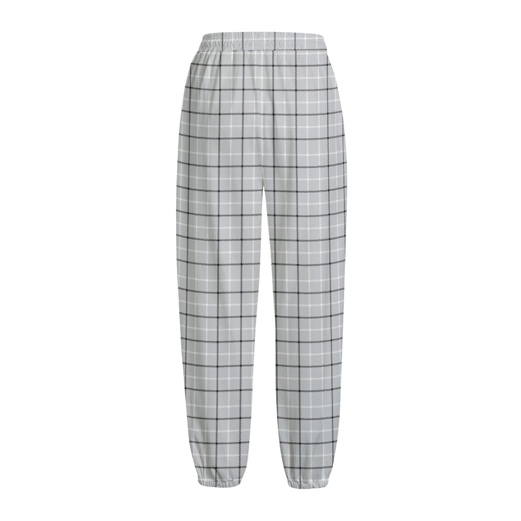 Grey Tattersall Pattern Print Fleece Lined Knit Pants