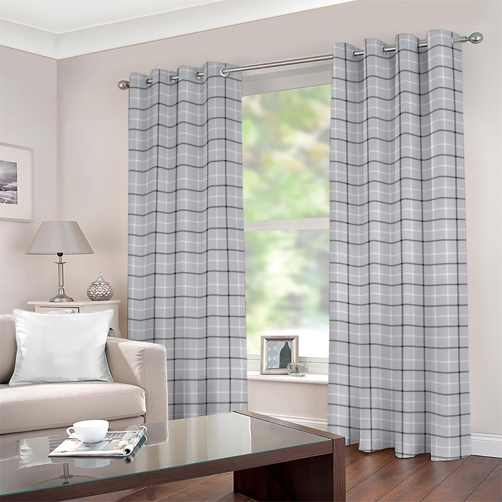 Grey Tattersall Pattern Print Grommet Curtains