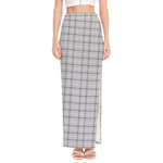 Grey Tattersall Pattern Print High Slit Maxi Skirt