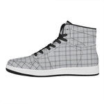 Grey Tattersall Pattern Print High Top Leather Sneakers