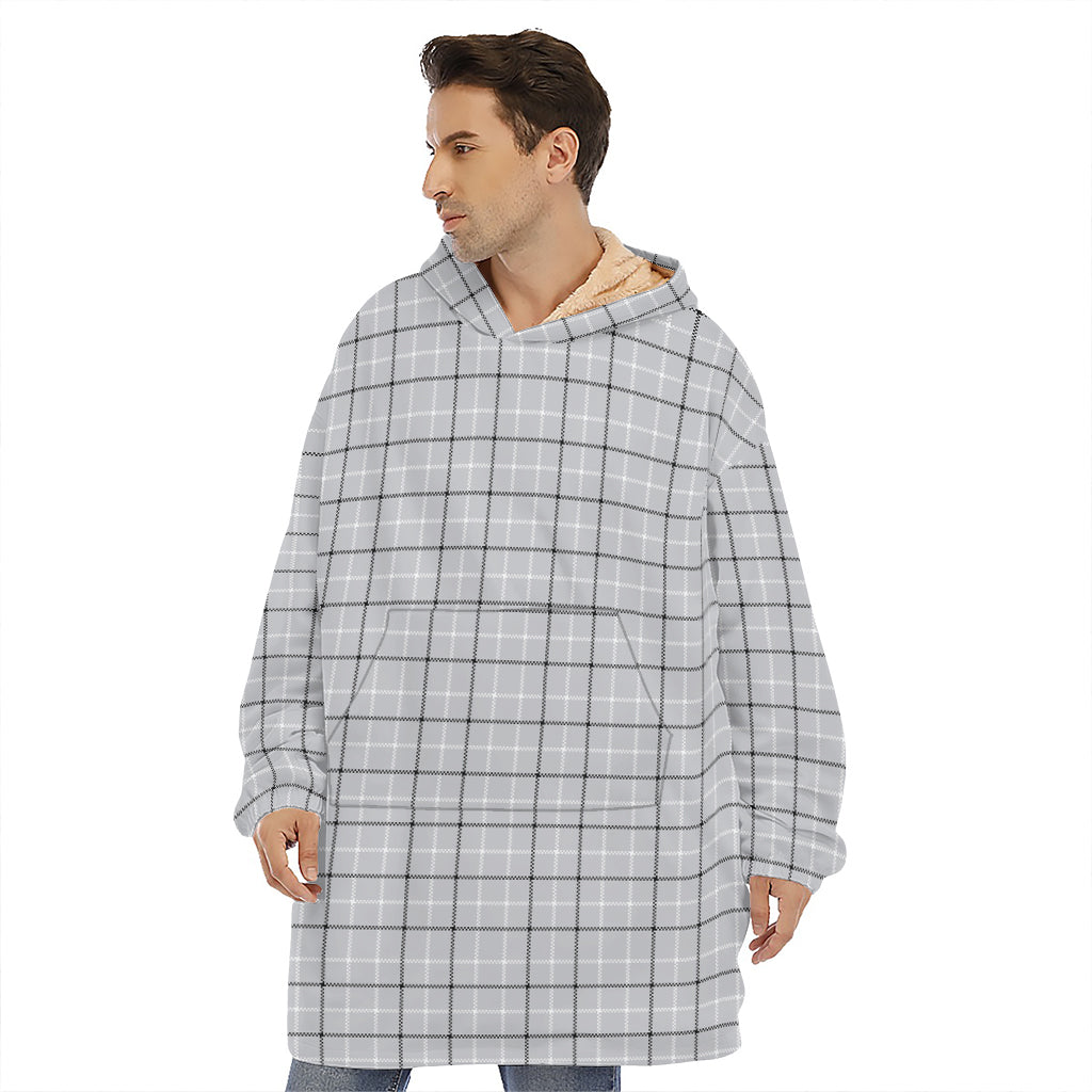Grey Tattersall Pattern Print Hoodie Blanket
