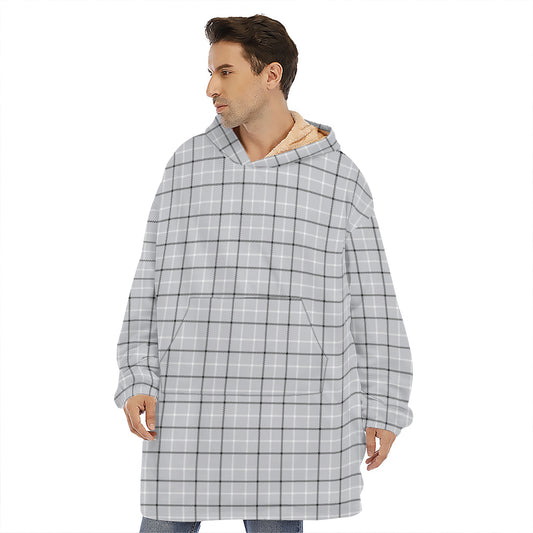 Grey Tattersall Pattern Print Hoodie Blanket