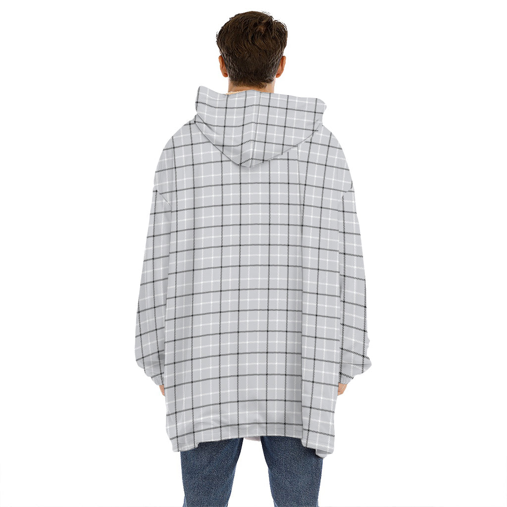 Grey Tattersall Pattern Print Hoodie Blanket