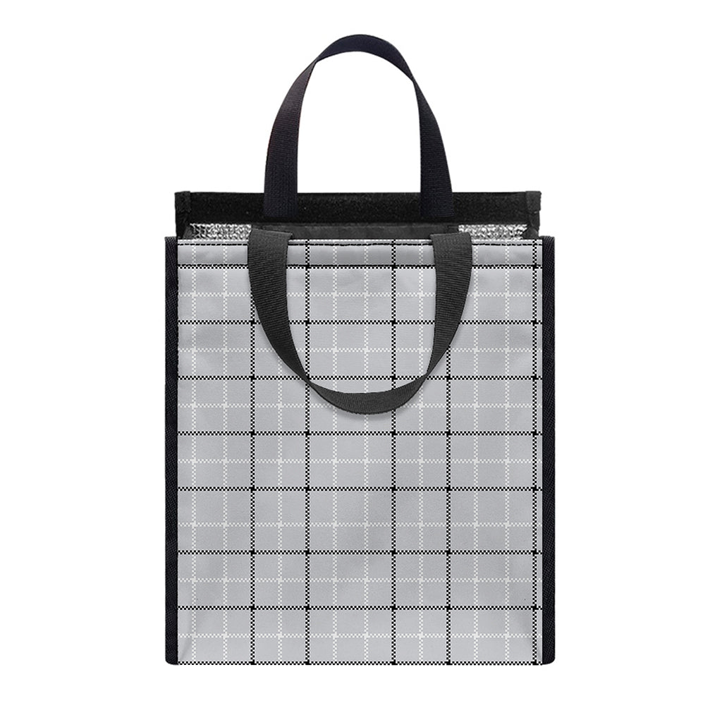 Grey Tattersall Pattern Print Insulated Lunch Tote