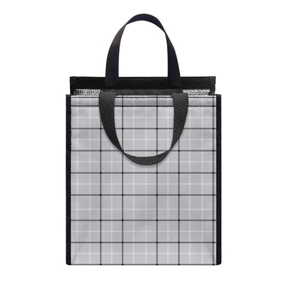 Grey Tattersall Pattern Print Insulated Lunch Tote