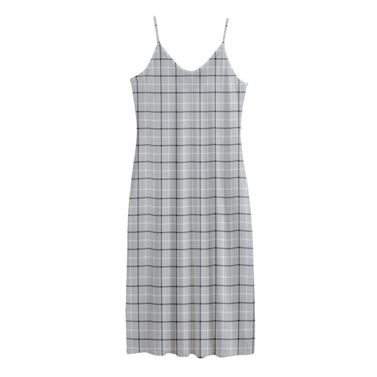 Grey Tattersall Pattern Print Jersey Midi Cami Dress