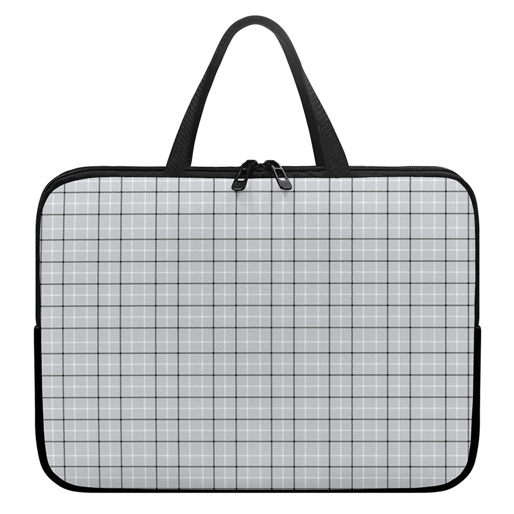 Grey Tattersall Pattern Print Laptop Sleeve With Handle