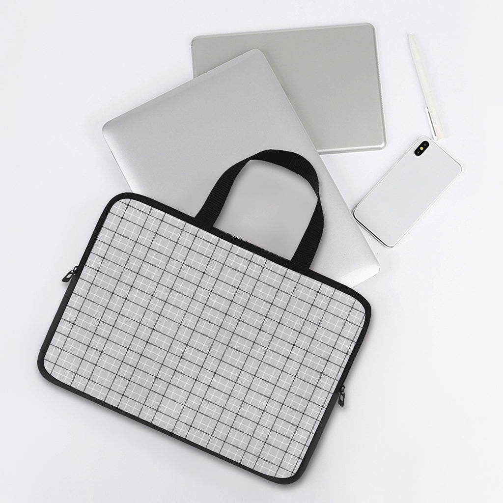 Grey Tattersall Pattern Print Laptop Sleeve With Handle